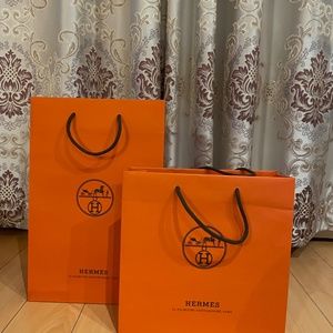 Hermes Orange Paper Gift Bags in Like New Condition 12 by 12